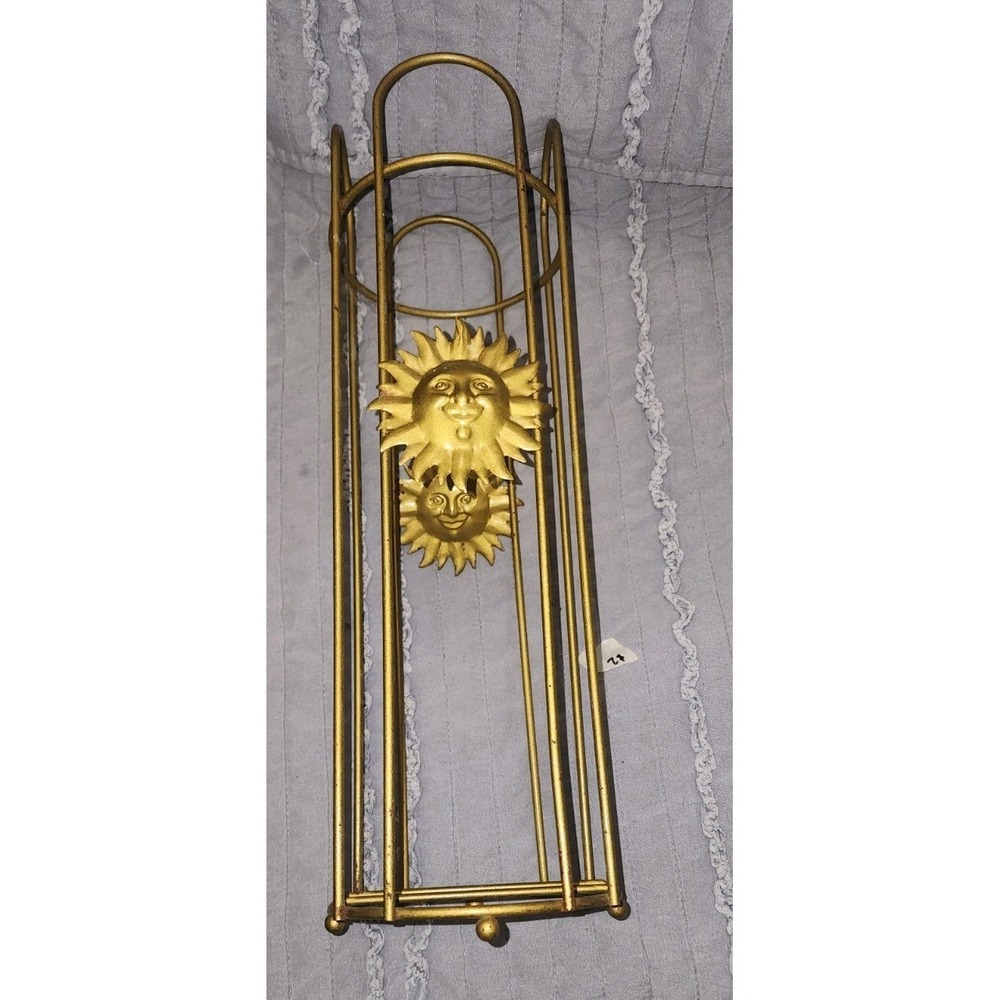 Vintage Gold Metal Sunburst Celestial Wire Toilet Paper Holder Storage Bathroom